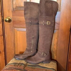 Vince Camino Genuine Brown Suede Leather Thigh High Boots. Can roll down cuff. 7